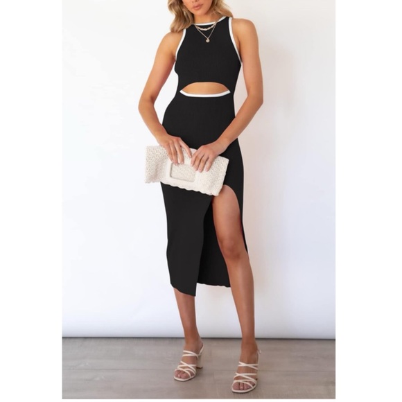 Sleeveless Cut Out Knit Bodycon Midi Dress - Picture 1 of 4